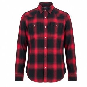 Polo Ralph Lauren Western Plaid Flannel Shirt Red Black Long Sleeve Snap Mens M
